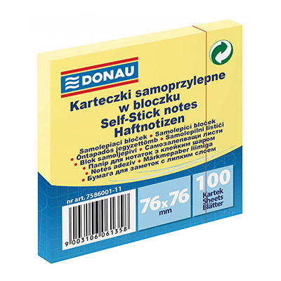 Стікер 76*76мм 100арк жовтий 7586001-11 (12) (DONAU)